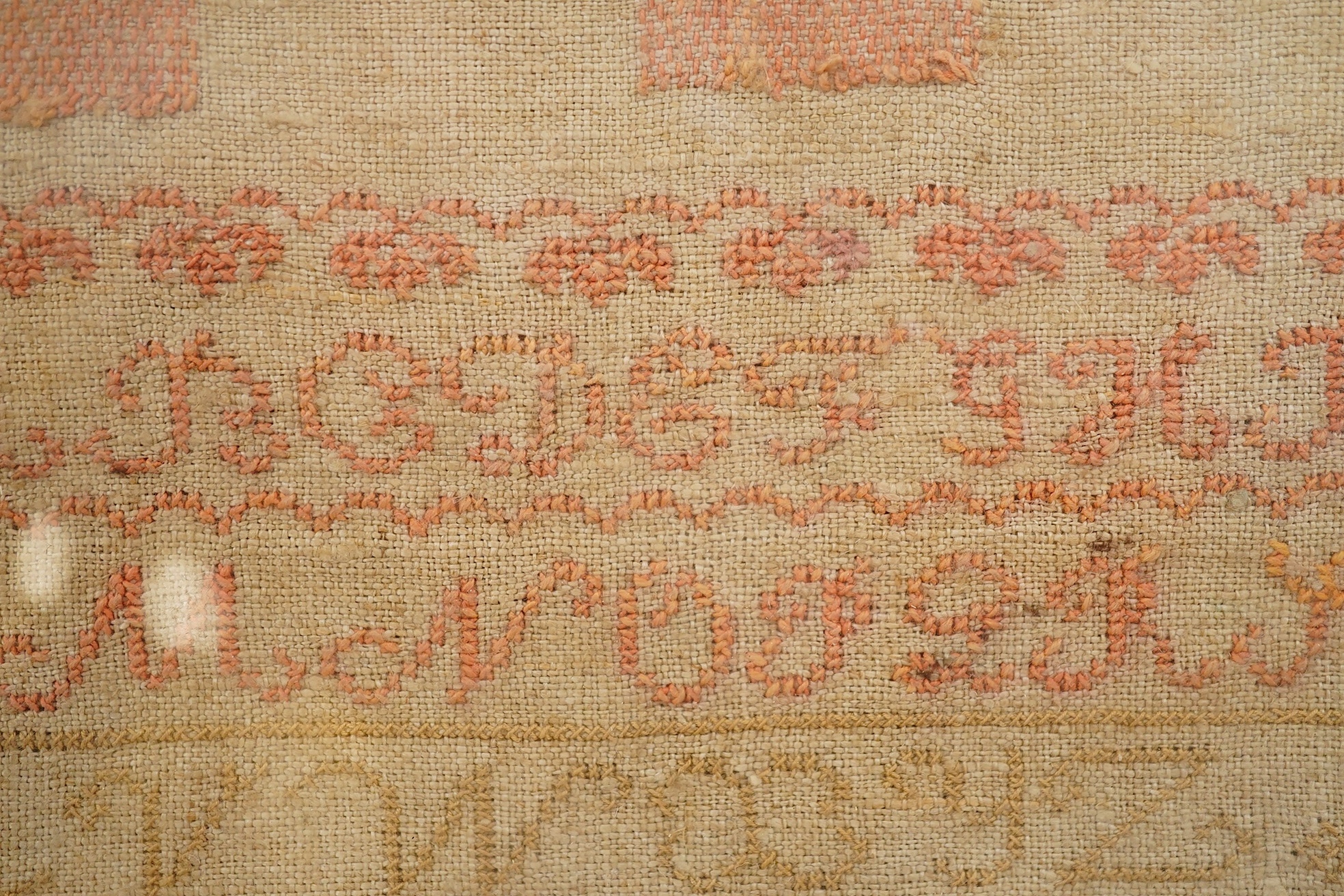 Four 19th century needlework samplers, one by Ellen Anna Waite, 1878 and three by Louisa Harriet Waite dated 1877, 1880 and 1882. Louisa Harriet Waite samplers; two are alphabet samplers and one is a darning sampler with